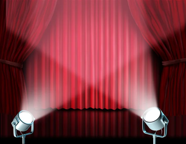 Spotlights on red velvet cinema curtains