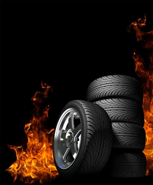 Tires on fire background
