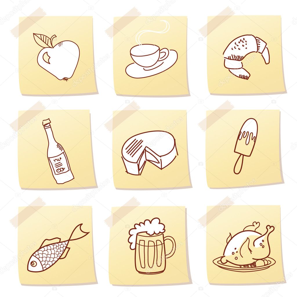 Vector set of food icon on note paper | Foto stock © Alisa Foytik Vector set of food icon on note paper | Foto stock © Alisa Foytik