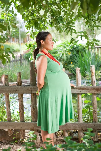 Cute side profile of a pregnant Native American woman