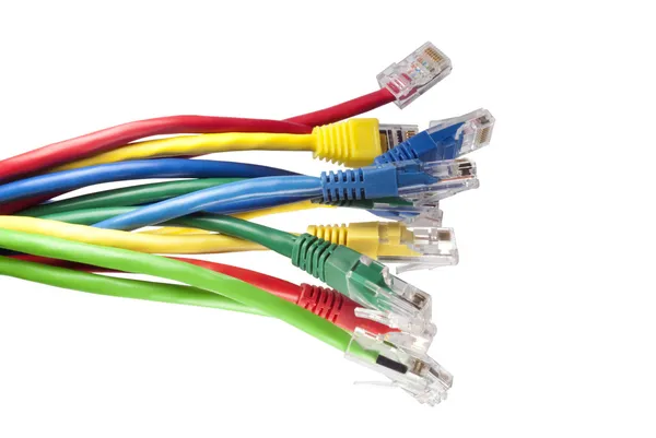 Set of brightly multi coloured ethernet network cables