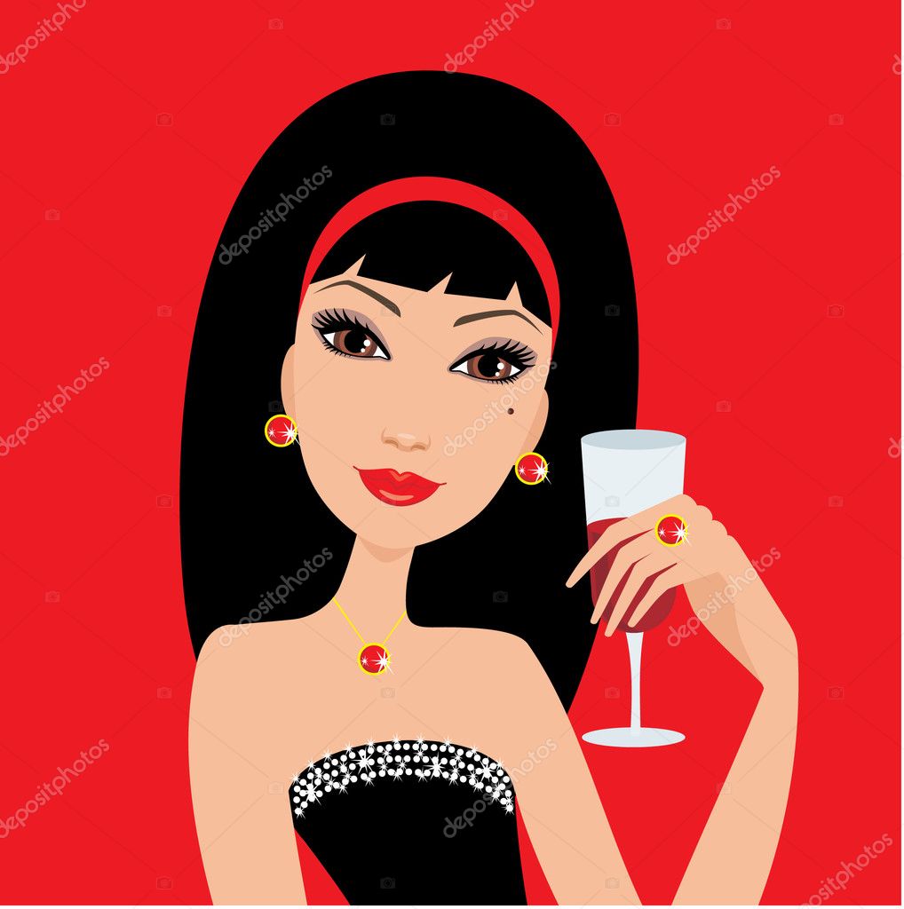 Beautiful Woman With A Wine Glass — Stock Vector © Gurzzza 7562218 