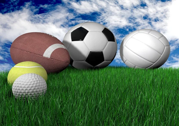 Sports balls on grass - horizontal