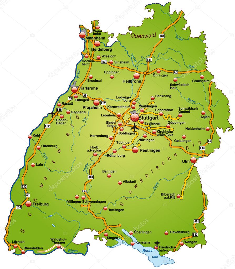 Baden-Württemberg mit Autobahnen bunt — Stockvektor © artalis #7632379