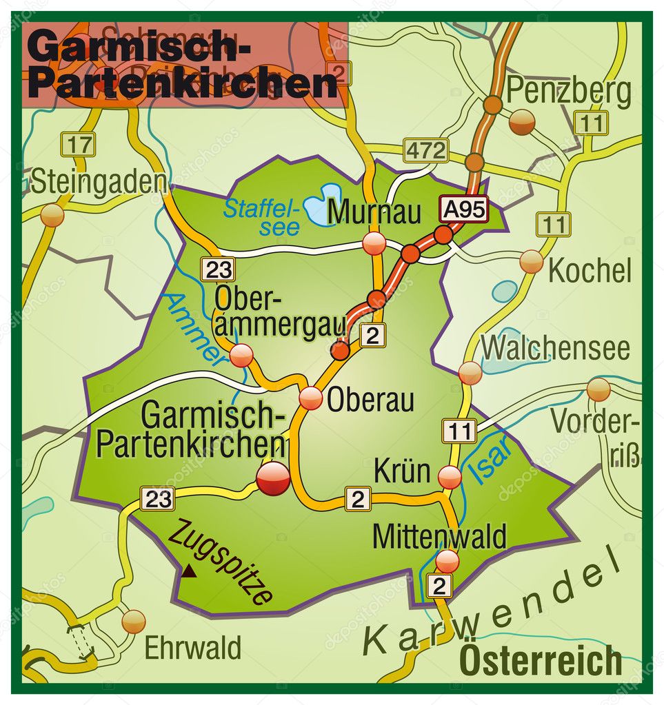 Garmisch-Partenkirchen-Umgebungskarte-bunt — Stockvektor © artalis #7702903