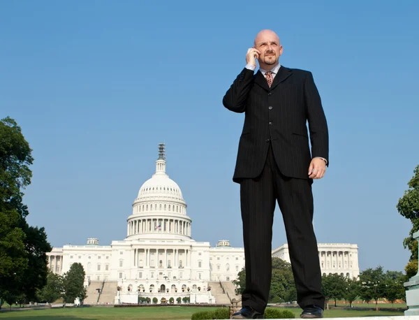 Caucasian Man Suit Phone Standing Washington DC