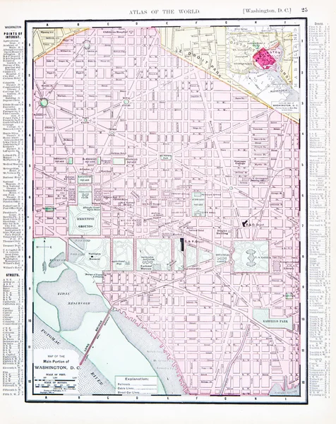 Antique Color Street Map Washington, DC, USA