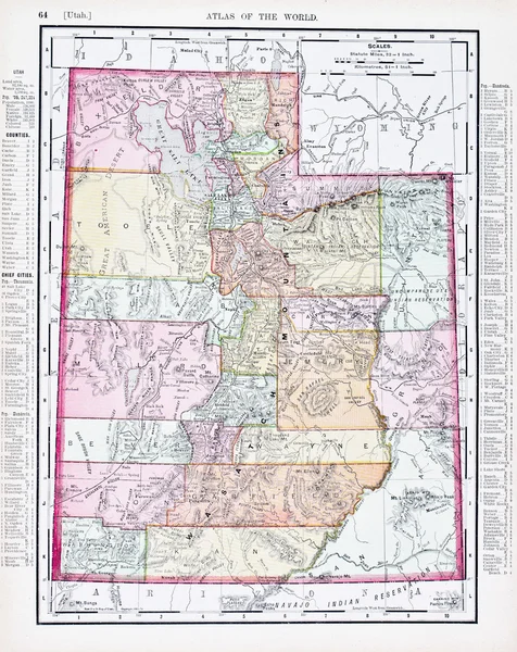 Antique Vintage Color Map of Utah, USA
