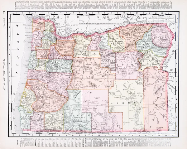 Antique Vintage Color Map of Oregon, USA