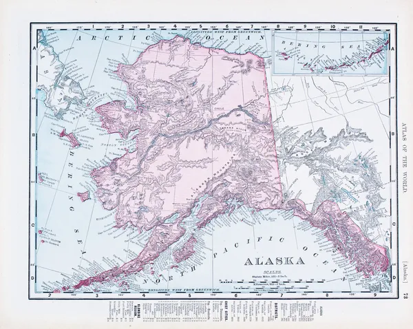 Antique Vintage Color Map of Alaska, USA
