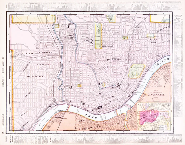 Antique Color Street City Map Cincinnati Ohio, USA