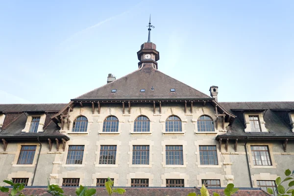 Imposing Old Gothic School in Geneva Switzerland Wide Angle Lens