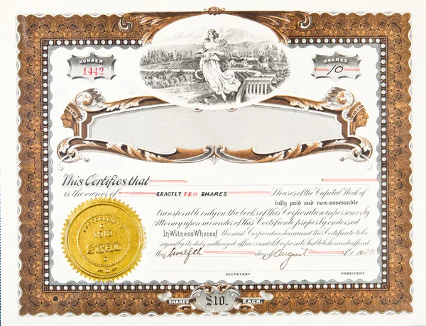 Old Vintage Stock Certificate Empty Boarder