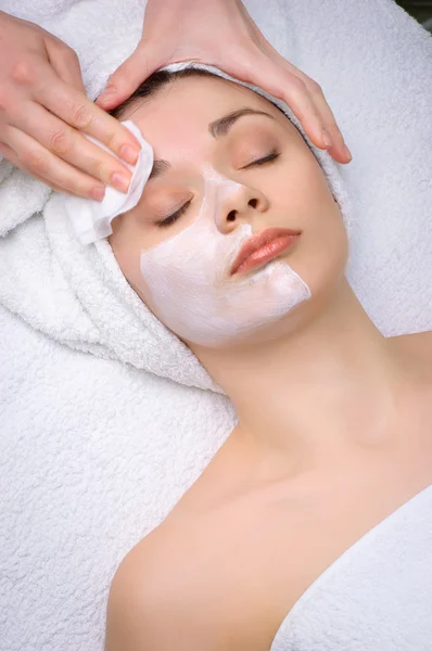 Beauty salon series. facial mask removing