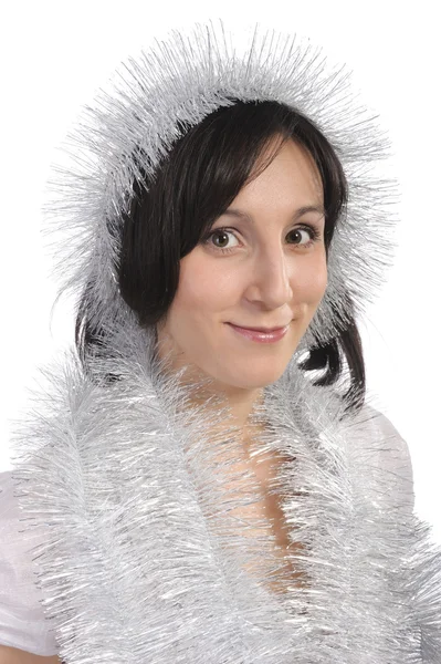 stock image Girl with tinsel, isolated