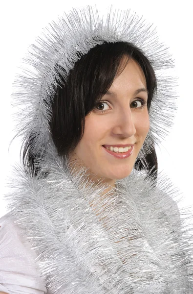 stock image Girl with tinsel, isolated