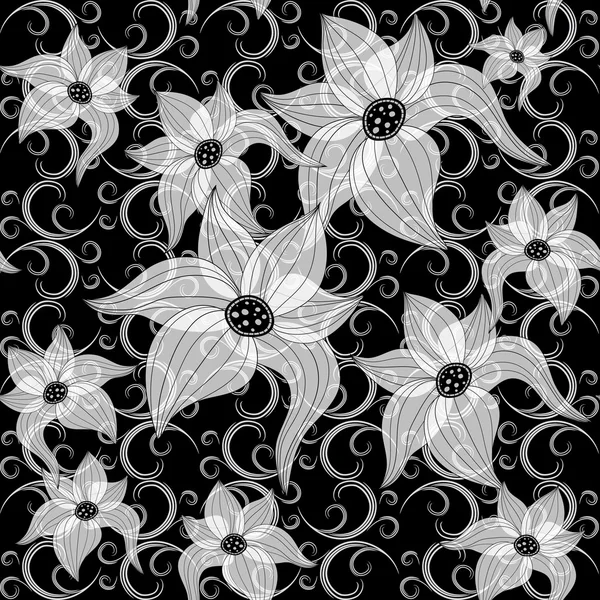 Patrón floral sin esfuerzo blanco y negro — Vector de stock