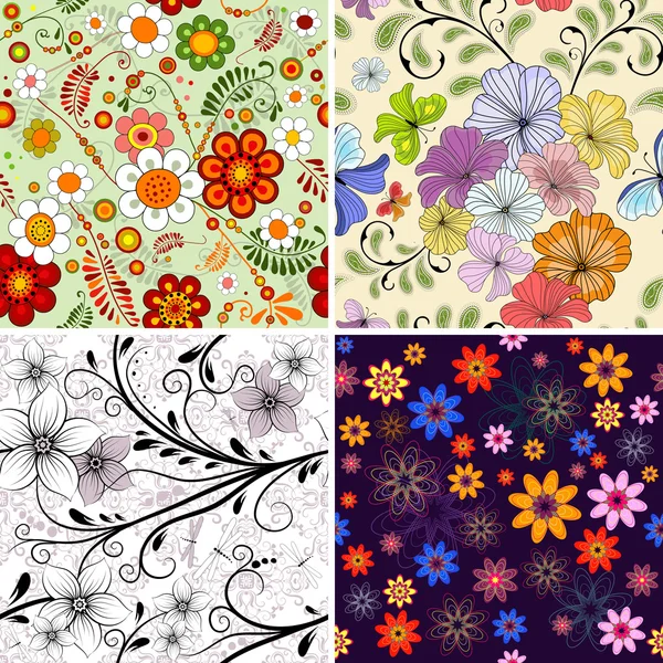 Definir padrão floral sem costura — Vetor de Stock