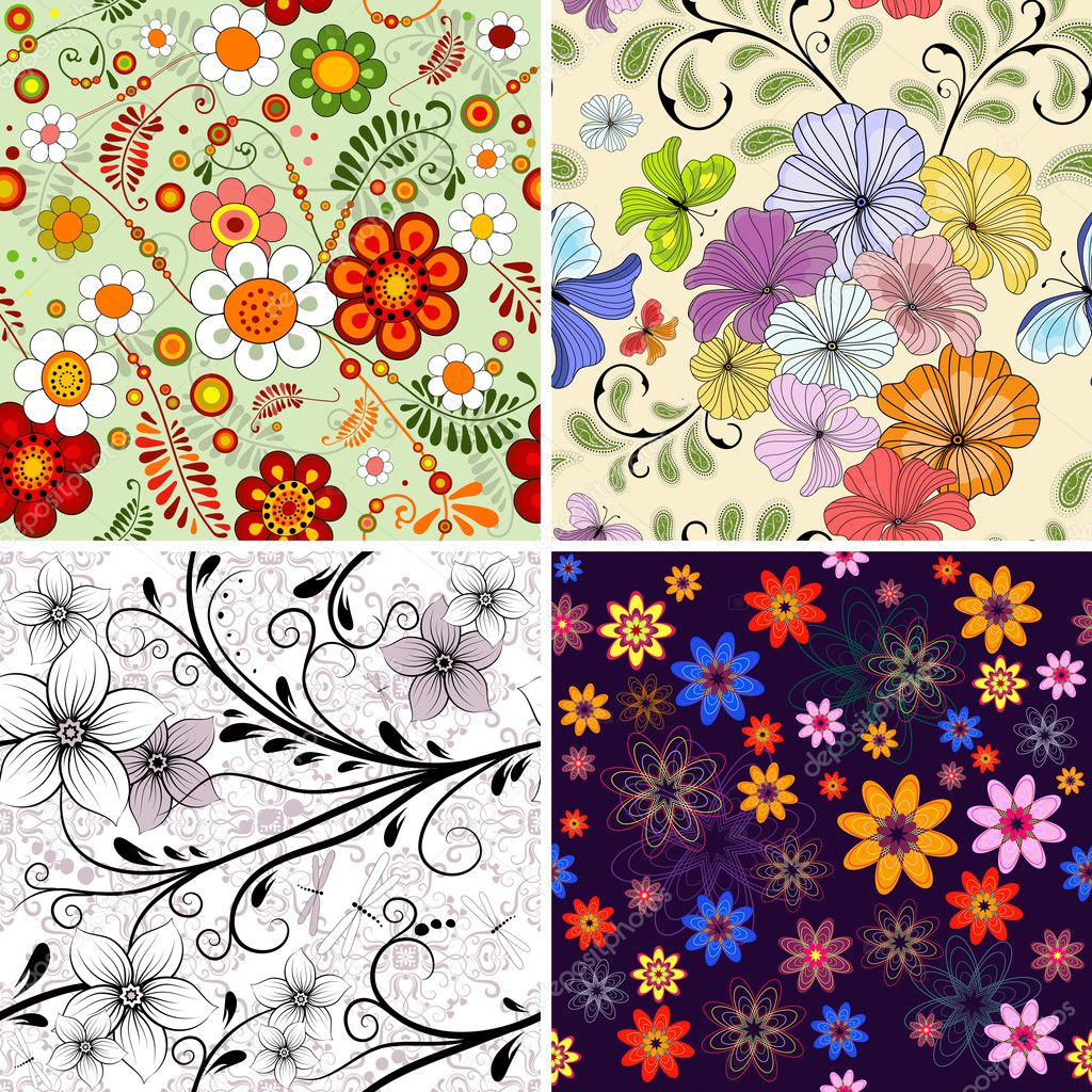 Set seamless floral pattern