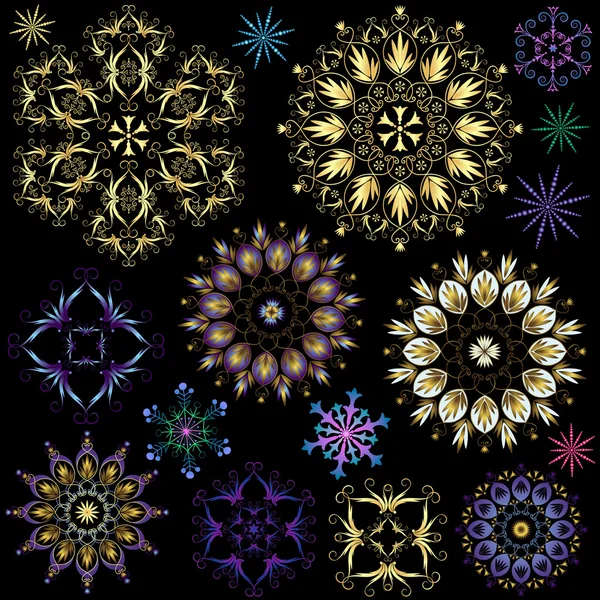 Set flocons de neige colorés — Image vectorielle