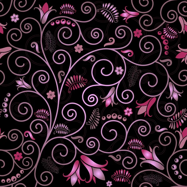 Patrón sin costura floral negro — Archivo Imágenes Vectoriales