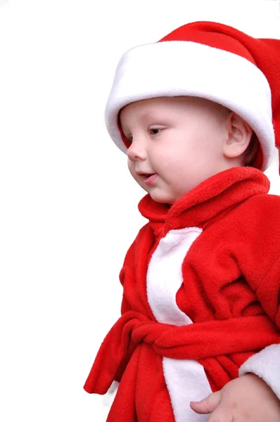 可爱的小微笑着圣诞老人蹒跚学步男生 — 图库照片