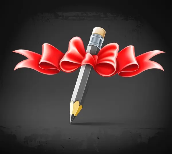Grunge arka plan üzerinde yay tarafından dekore kalem — Stok Vektör