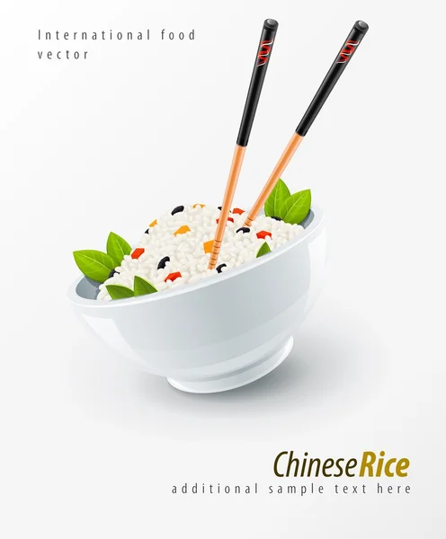 No prato de arroz com pauzinhos chineses — Vetor de Stock