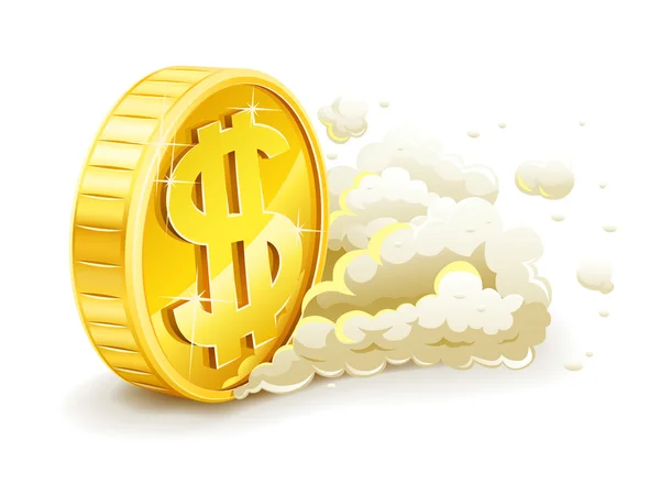 Moneda de oro laminado con signo de dólar — Vector de stock