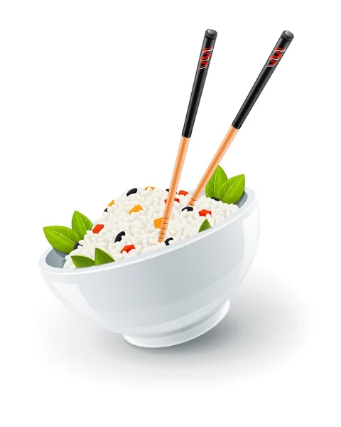 Çin yemek çubukları ile tabak pirinç — Stok Vektör