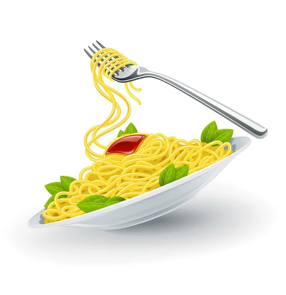 Ιταλικά ζυμαρικά στο πιάτο με το πιρούνι — Διανυσματικό Αρχείο
