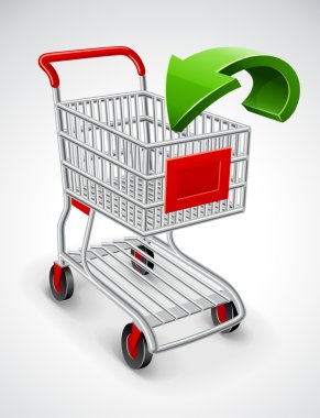 Empty shopping cart with green arrow clipart