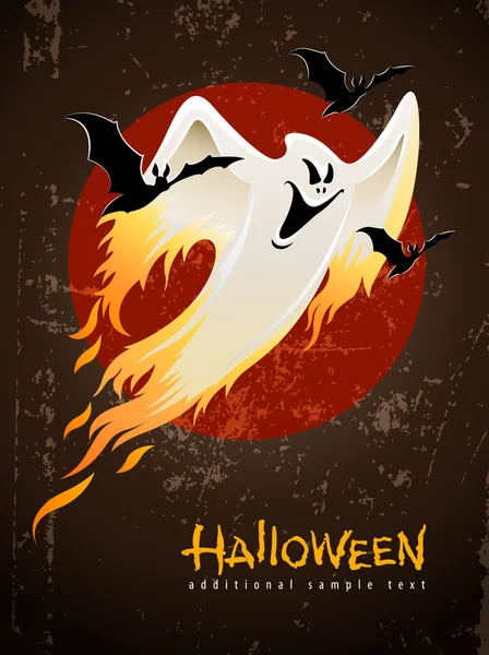 Vliegen en branden branden witte halloween geest — Stockvector