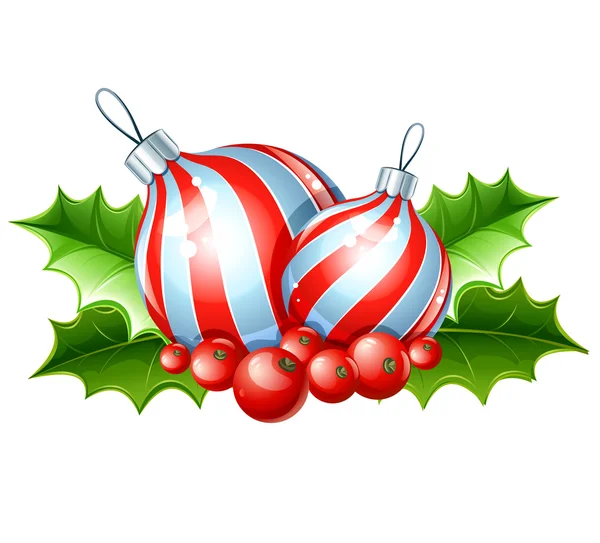 Feuilles de décoration de Noël de boule et houx — Image vectorielle