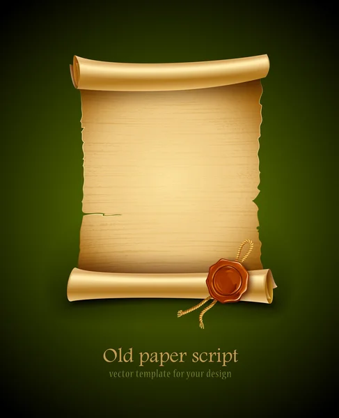 Script viejo papel con sello — Vector de stock
