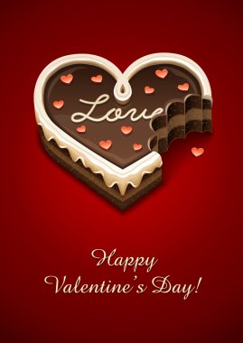 Nibbled sweet chocolate cake as heart with love clipart