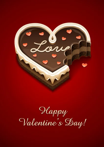 Gnagde söt chokladkaka som hjärta med kärlek — Stock vektor