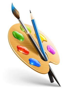Art palette with paint brush and pencil tools for drawing clipart