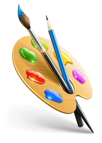 Konst palett med paint pensel och penna verktyg för ritning — Stock vektor