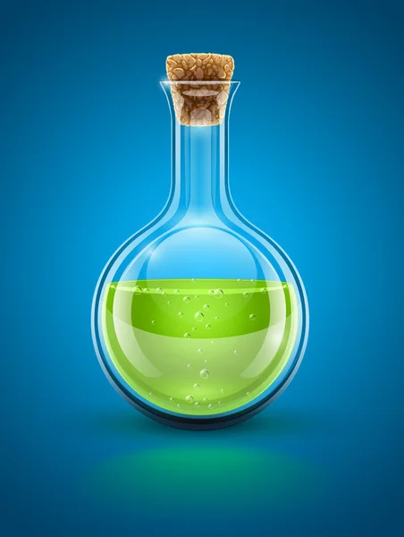带绿色的有毒液体玻璃化学瓶 — 图库矢量图片