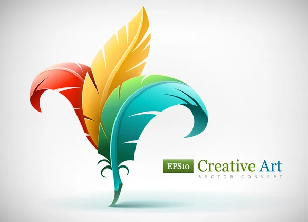Concepto de arte creativo con plumas de color — Vector de stock