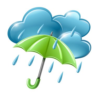 Rainy weather icon with clouds and umbrella clipart