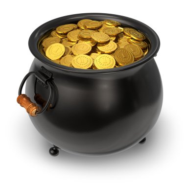 Black pot full of gold coins clipart