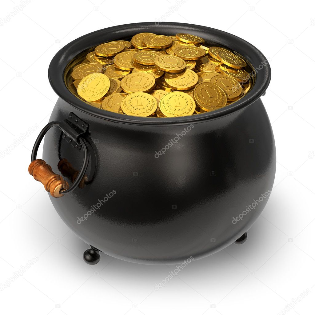 Black pot full of gold coins