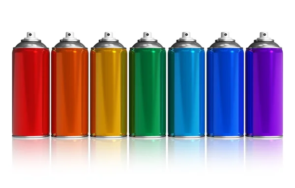 A szivárvány festék spray permetező kannák — Stock Fotó