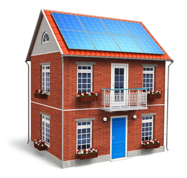 Woonhuis met zonne-batterijen op het dak — Stockfoto