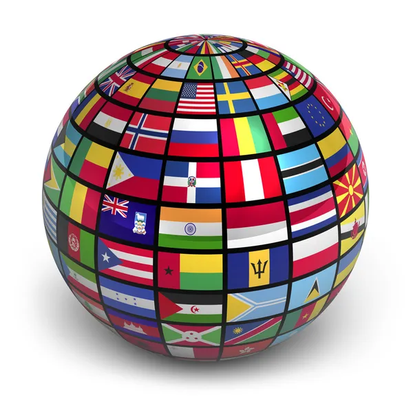 Världen med världens flaggor — Stockfoto