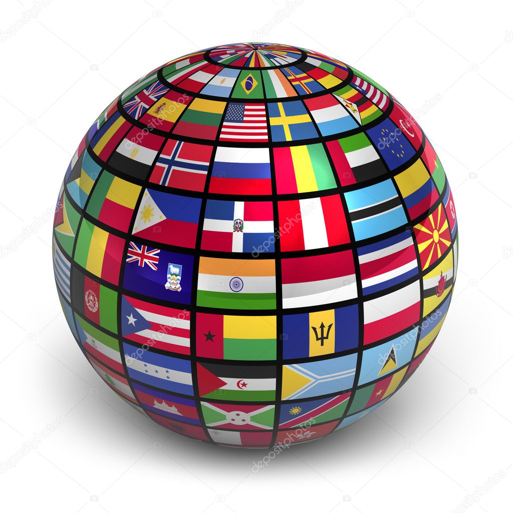 Globe with world flags