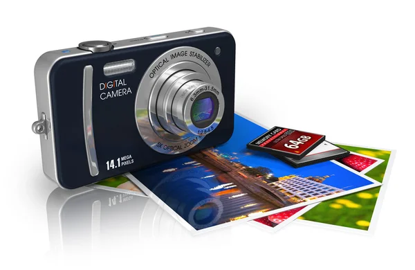 Compact digital camera and photos — Stock Photo, Image