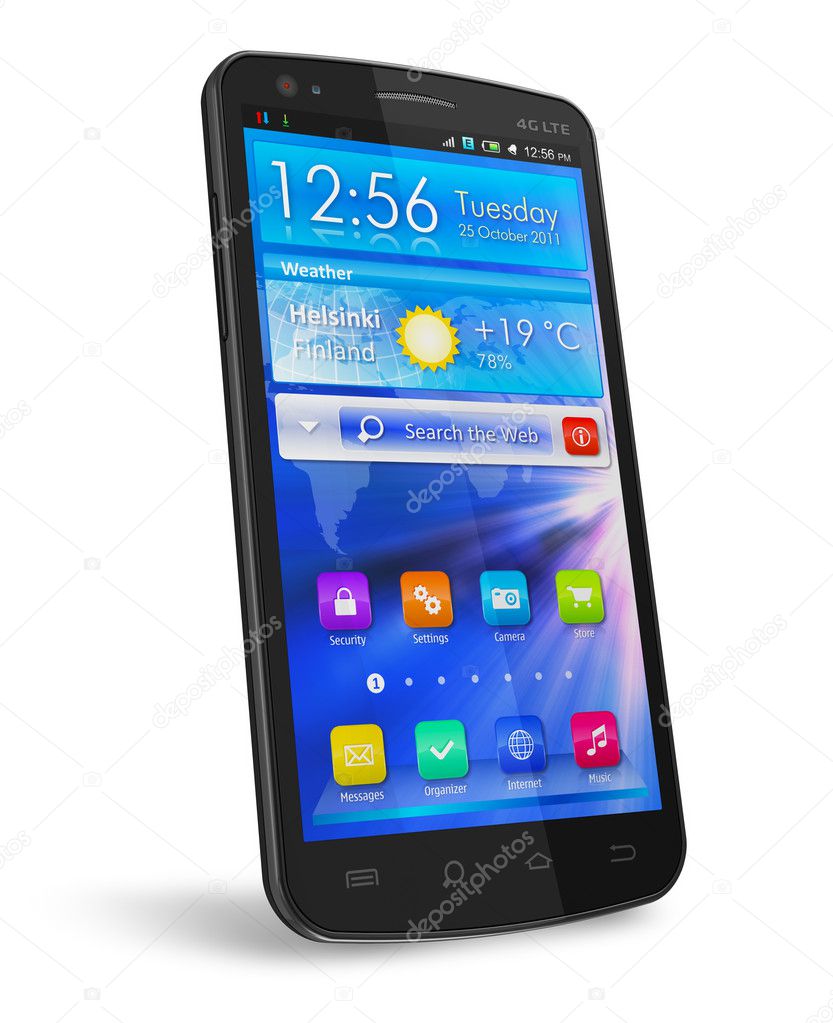 Black glossy touchscreen smartphone